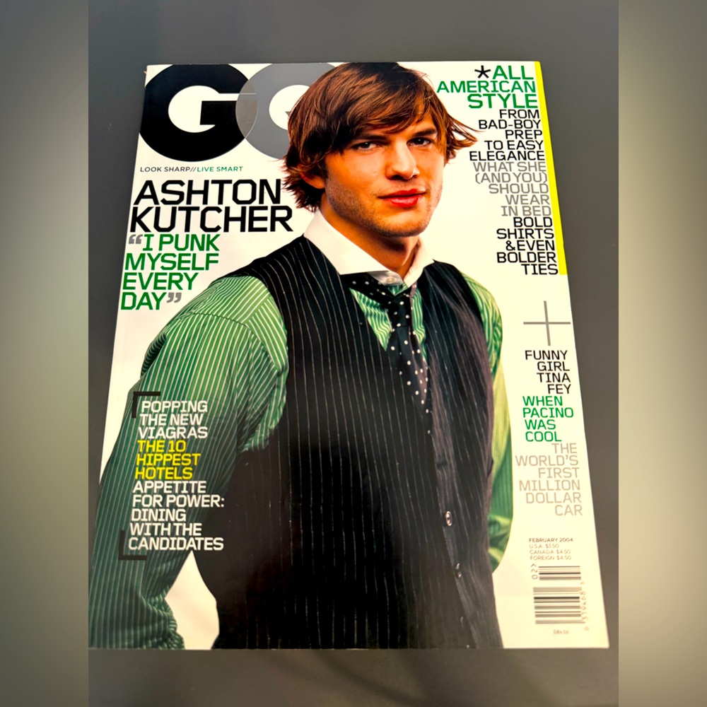 GQ Magazine February 2004 Ashton Kutcher Tina Fey Peter Dinklage Adrian Brody